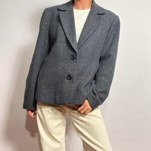 Vintage Lands' End Wool Blazer - Blue Grey -size 14